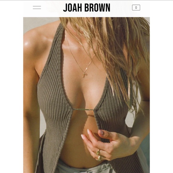 Joah Brown Khaki Ribbed Halter Top - Picture 3 of 12